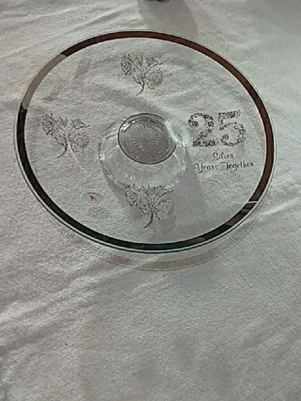 Gildan Clear Glass Anniversary Platter with Silver Accents